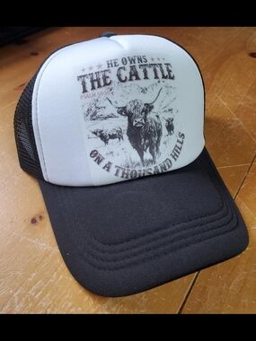 Black & White Trucker Hat with Cattle Graphic